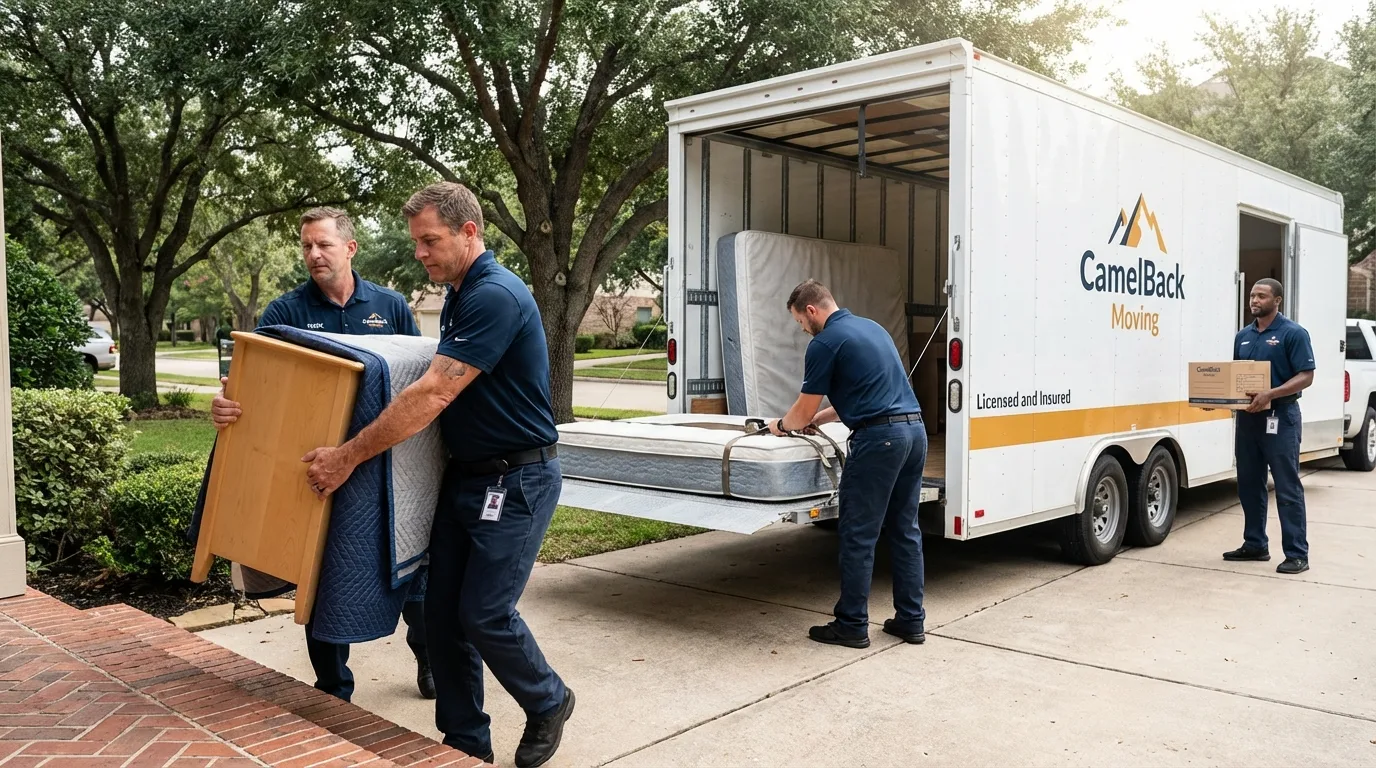 Crew loading residential truck for cross-state move from Owasso, OK