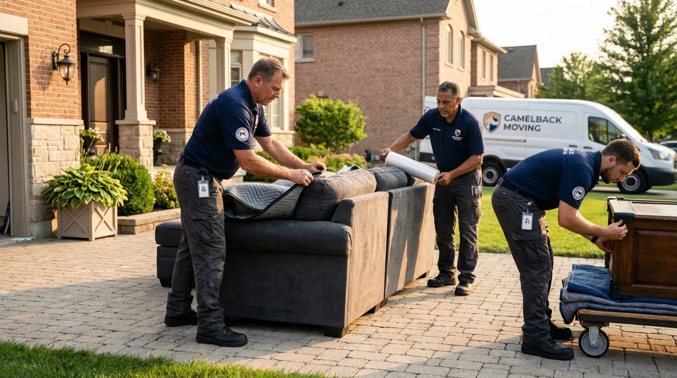 Large estate moving crew wrapping furniture in Owasso, OK